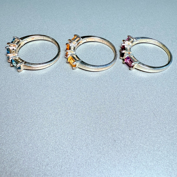 3 Stack Individual Rings Citrine Topaz Amethyst Gemstone Sterling Silver 925 - Picture 8 of 10